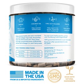 The Missing Link Collagen Care Soft Chew Nutritional Treats for Dogs - Collagen, Omegas, Coconut Oil & Fish Oil - Supports Hair Growth, Healthy Skin, Strong Nails - Skin & Coat 60 Count