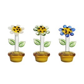 NaneTidy 3pcs Mini Glass Flower Figurines Hand Blown Glass Sunflower Collectible Figurine Home Decor Ornaments Gift Idea for Birthday, Christmas