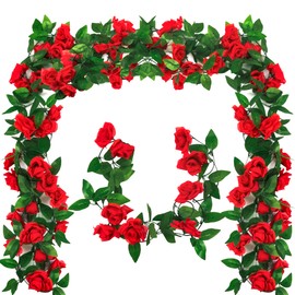 Arrowom Kentucky Roses Decorations, 48FT Roses Derby Party Supplies Fake Vine Flowers Plants, Derby Rose Artificial Flower Hanging Rose Home Party Garden Craft Art Decorations