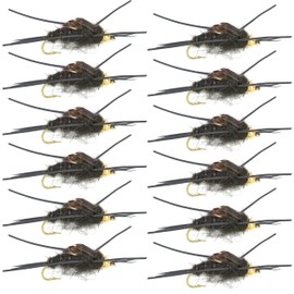 The Fly Fishing Place Bead Head Nymph Fly Fishing Flies - Kaufmann's Black Stone Fly with Rubber Legs - Stonefly Wet Fly - 12 Flies Hook Size 10