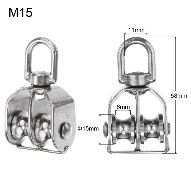 sourcing map Pack of 2 M15 Double Roller Block, Stainless