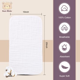 Ease Cubs Muslin Burp Cloths Large 100% Cotton Hand Washcloths for Boys & Girls, Baby Essentials Extra Absorbent and Soft Burping Rags for Newborn Registry (White & Green, 12-Pack, 20" X10")