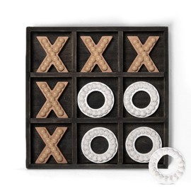 GENMOUS Wooden Tic Tac Toe Game Board for Seniors Family Indoor Game, 10.6 Inch Black Rustic Giant Tic Tac Toe Coffee Table Decor, Tic Tac Toe Board Game Fun for Family Travel Outdoor Game Room Decor