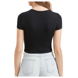 SweatyRocks Women's Basic Short Sleeve Scoop Neck Crop Top Black Small