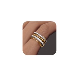 Gelbesty Pinky Size 6 Stackable Gold Silver Rings for Women, Statement Cubic Zirconia Spinelli Rings, Fashion Unique Designer Mixed Metal David Yurman Dupe Jewelry Size 6