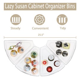 URALFA Lazy Susan Organizer Bins, Corner Cabinet Organizer, Plastic Corner Kitchen Cabinet Storage Bins Clear Transparent Lazy Susan Bins with Handle, 1/8 Wedge-4" Deep Container, BPA Free, 4 Pack