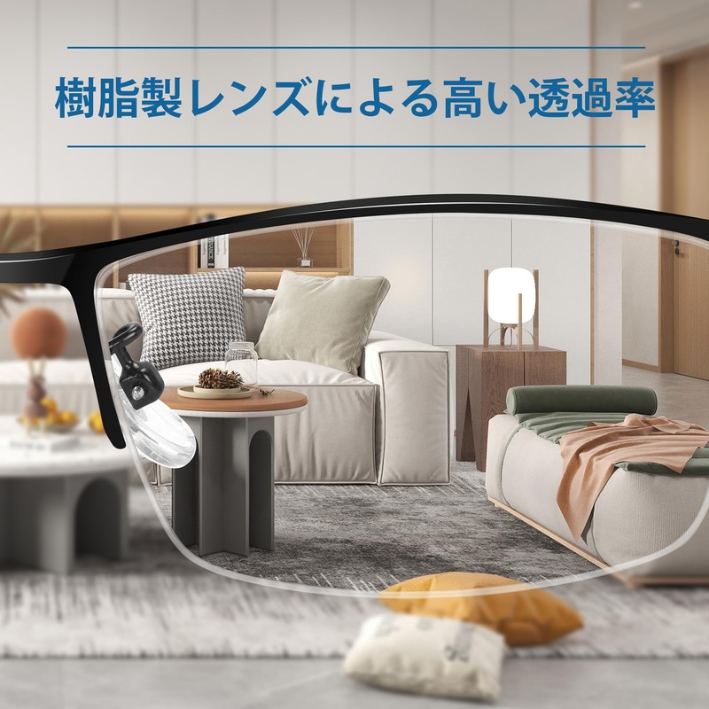 [KIHASU] 老眼鏡 ブルーライトカット メンズ レディース 樹脂製レンズ チタン合金 ハーフリム型メガネ ユニセックス ブラック