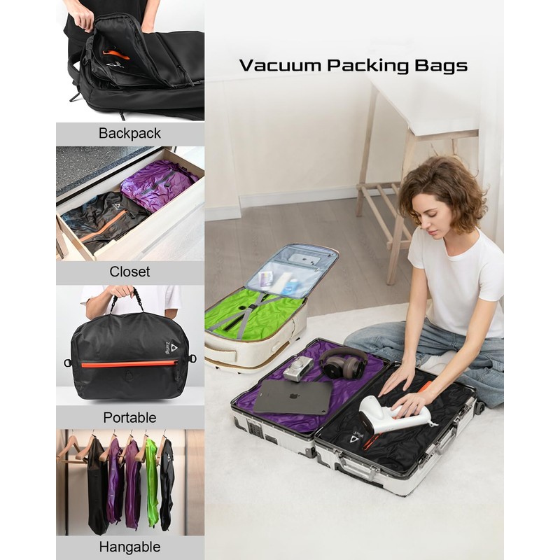 Zurligi Vacuum Compression Bags with Pump for Travel - Waterproof,
