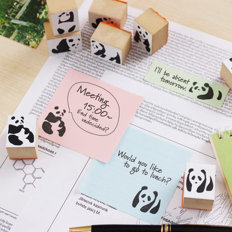 Cute Panda, Animal, Stylish, Stamp, Wooden Rubber Stamp Set, Funny