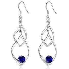 Sterling Silver Drop Earring for Women - Silver Dangle Earrings Sapphire Cubic Zirconia Long Linear Forever Love Hypoallergenic Earring for Sensitive Ears Anniversary Birthday Christmas Jewellery Gift
