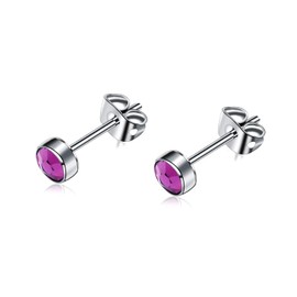 Artskin G23 Titanium Crystal Stud Earrings for Women Men Girls Hypoallergenic Nickel Free 4mm Dainty Elegant Classic Stud Earrings for Sensitive Ears (4MM, Amethyst)