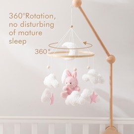 Pink Bunny Mobile for Crib, Handmade Nursery Mobile, Baby Bedroom Hanging Decoration Toy