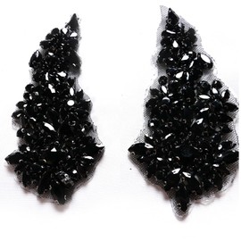 Labellezalady Pair Black Glass Diamonds Hot Fix Applique - Fashion Styles Hand-Made Rhinestone Appliques with Adhesive Backing for Bridal Gowns,Belts,Shoes,Veils,Bouquets & Fashion Accessories
