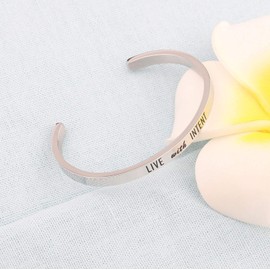 bobauna Yoga Intention Cuff Bangle Bracelet Live with Intent Motivational Jewelry Gift for Yogi Yoga Lover (Live with Intent Bracelet)