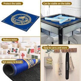 ALANGDUO Large Mahjong Mat with Black Carrying Bag, Anti Slip and Noise Reduction Table Cover for Mahjong, Poker, Card Games, Board Games, Slip Resistant Mat(31.5X 31.5 Inches Dragon) (Blue)
