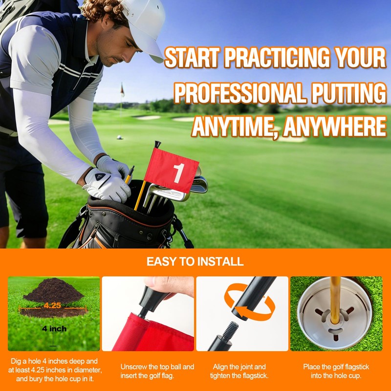 GODCTSUP Golf Flagstick with Hole Cup Set, 3 Feet Portable