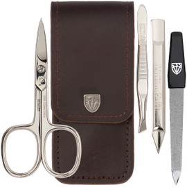 3 Swords Germany - brand quality 3 piece manicure pedicure grooming kit set for professional finger & toe nail care scissors tool genuine leather case in gift box, Made in Solingen Germany