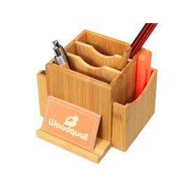 Woodquail Revolving Desk Organiser, Stationery Box Desk Tidy, Made of Natural Bamboo