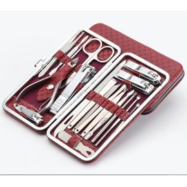 BesPick 19 Pieces Fingernail and Toenail Professional Manicure Pedicure Nail Clipper Set Stainless Steel Nail Cutter Scissors Grooming Kit with Luxurious Travel Case (Red)