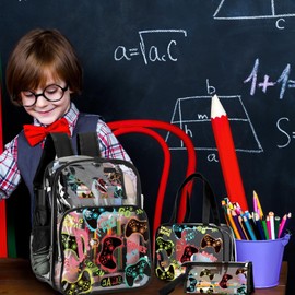 Kacctyen 3 Pcs Pink Clear Backpack for Heavy Duty Clear Transparent Backpack with Lunch Bag(Black,Gamer)