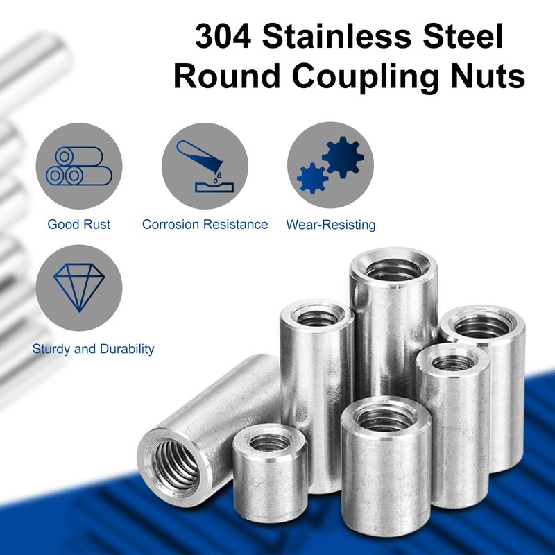 sourcing map M8 Round Connector Nuts, 304 Stainless Steel Coupling