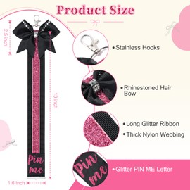 DEEKA 2 PCS Cheer Pin Strap Pin Me Ribbon for Backpack Glitter Cheerleader Keychain Cheer Gifts Cheer Bow Pin Holder Bag Tag Cheer Clothes Pin Charms -Black/Glitter Pink, 14 Inch