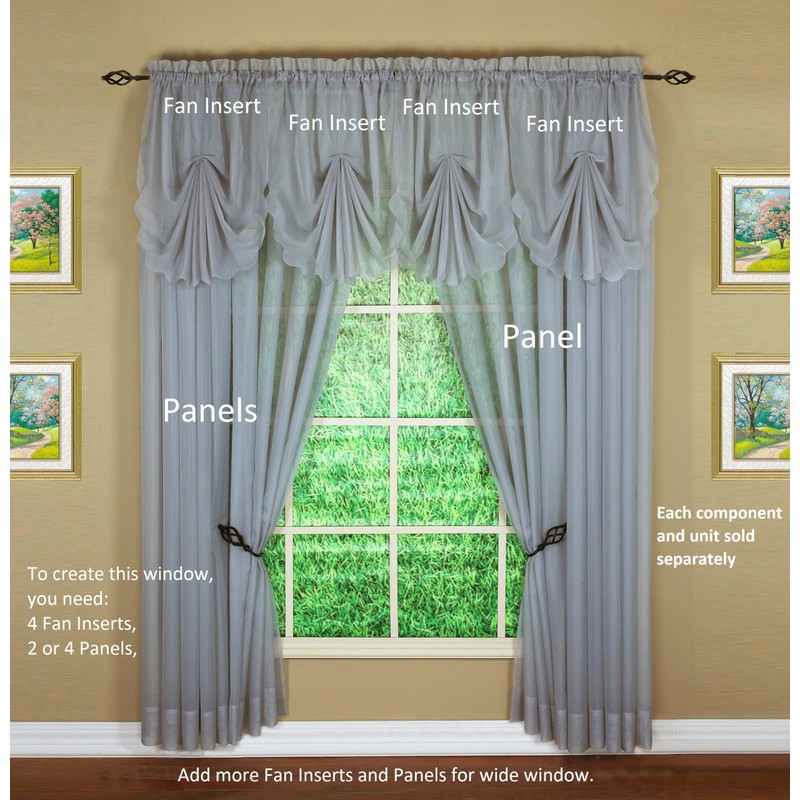 Today's Curtain Emelia Original Voile Fan Insert, Grey, 30" W