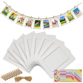 50 Pcs Paper Picture Frames 4 x 6 Inch Paper Photo Frame Cards with 12 Stickers Cardboard Picture Frames Art Frame Art Display Frame with 50 Clips and 5 Strings for DIY Wall Decor (White)