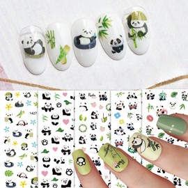 6 Sheets Cute Panda Nail Art Adhesive Sticker 3D Self-Adhesive Nail Decals Art Design Holographic Panda Bamboo Nail Art Sticker Decoration for Women Manicure Tips Acrylic Nails DIY Nails Art Supplies