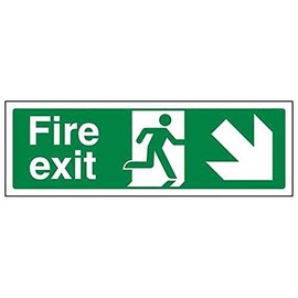 V Safety Fire Exit Arrow Down Right Sign - Landscape - 300mm x 100mm - 2mm Rigid Plastic