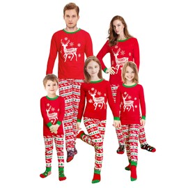 Trsenvrml Family Matching Christmas Pyjamas Set Xmas Pjs Gifts for Adults Children Baby Christmas Tree Elk Print Red 100% Cotton Sleepwear Long Sleeves, Red Wild
