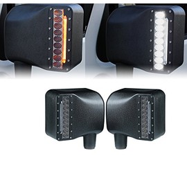 Xprite Smoke Lens LED Side Mirror with White Spot Lights and Amber Turn Signal Lights for 2007 - 2018 Jeep Wrangler JK JKU