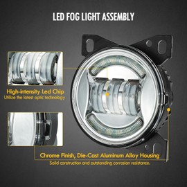 Partsam 12V LED Fog Lights Assembly Kit for Peterbilt 579 587, Kenworth T660 Heavy Duty Front Bumper Driving Lamp Aluminum Housing Black 2pcs