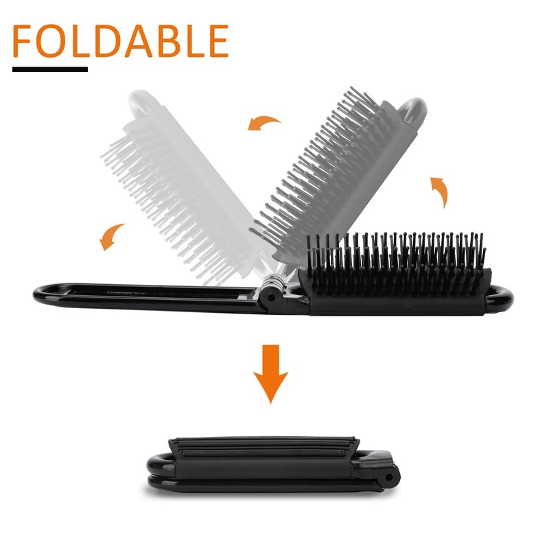 Travel Hair Brush with Mirror, Portable Folding Scalp Massage Comb,