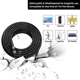 RELIAGINT 6ft, Black RG6 Coaxial Cable with F Connector, F81 RF Double Female Adapter, Low Loss High Speed Coax Cable Cord Extender for HD TV, Dish, Satellite, Antenna, TV Cable 6'