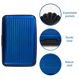 kanta RFID Blocking Credit Card Holder, Card Protector, Aluminium, Business Card Case for Women or Men, Metal ID Organiser Wallet with 6 Slots, Compact and Convenient, Travel Wallet (Blue)