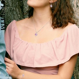 Vesitim Butterfly Bracelet for Women Sterling Silver Heart Jewelry Created Pink Tourmaline Charm Link Bracelet