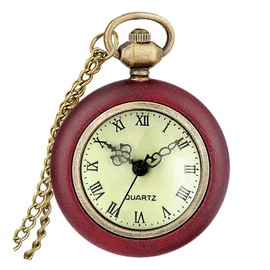 Fogitbok Retro Wood Mens Pocket Watches for Men with Chains, See Through Analog Pocketwatch for Women Easy to Read Gifts for Him Her
