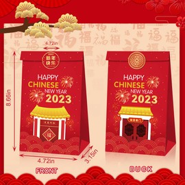 24 Pieces Chinese Mid-Autumn Festival Favor Gift Bags Lunar New Year Party Candy Gifts Box, Red Candy Treat Bags with Stickers 2023 Year of The Rabbit Chinese Spring Festival Party Decoration Supplies