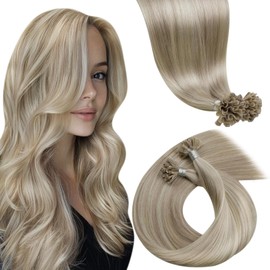 LaaVoo Bonding Extensions, Real Hair, Blonde Highlight Extensions, Real Hair Bondings, Remy Human Hair, Ash Blonde, Light Blonde, Real Hair Extensions with Keratin Bondings, 1 g/strand, 100 g, 60 cm,