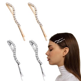 JRYXDS Crystal Hair Pins, 4 Pieces Shiny Hair Clips, Rhinestone Bobby Pin, Metal Hair Accessories for Girls, Women, Party, Wedding, Daily Dress, Luxurious Bling Diamond Hair Clips, Wedding