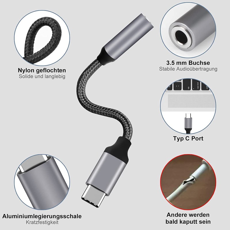 PADCR USB C Headphone Adapter, USB-C to 3.5 mm Jack