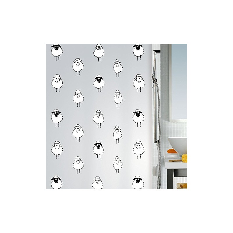 Spirella Lana PEVA Opaque Plastic Shower Curtain with Sheep Pattern,