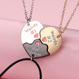 LIU JUN Bff Necklace For 3, Weirdo 1 Weirdo 2 Weirdo 3 Necklace Heart Bff Matching Necklace For 3 Best Friend Necklaces Sister Friendship Forever Jewelry Gifts (3, heart)