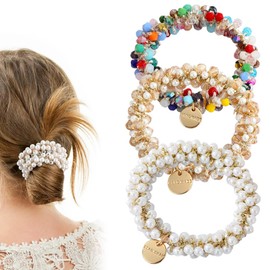 Haargummis mit Perlen, Strass Pferdeschwanz-Halter Perlen Elastische Haarbänder, 3 Stück Haarschmuck für Damen und Mädchen