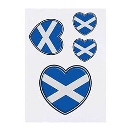 4 x 'Scotland Flag Heart' Temporary Tattoos - Water Resistant, Skin-Safe, Non-Toxic Transfers, Mixed Sizes (TO00060046)