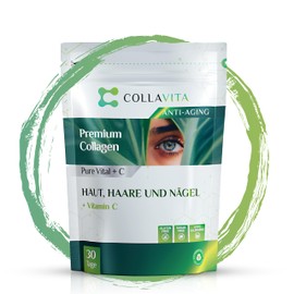 CollaVita Bioaktives Collagen Pulver Hochdosiert mit Vitamin C | 30 Tage Vorrat | Kollagen Pulver | Collagen Peptide mit optimaler Löslichkeit & ohne Zusatzstoffe | Hypoallergen | Pure Vital +C
