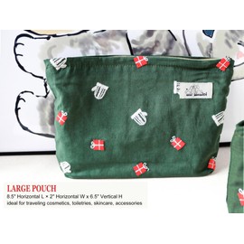 HAPPYHEIDI Makeup Bag Set 3 Cosmetic Toiletry Organizer Zipper Pouch for Purse Tote, Women Girls Gift, Large Medium Small, Christmas Green Embroidery Set of 3, Large-Medium-Small