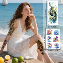SZINMAGIA 64 Styles Watercolor Temporary Tattoos for Women 16 Sheets Half Arm Flowers Cats Butterflies Colorful Tattoos for Adult 48 Styles Tiny Fake Tattoo Stickers for Summer BBQ Pool Beach Party