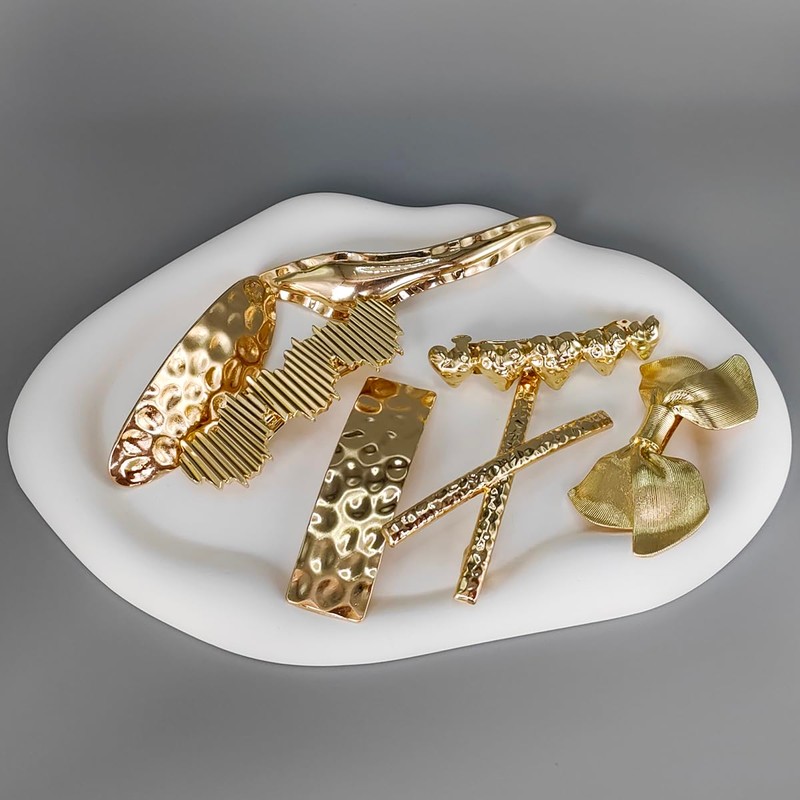 Gold Hair Barrettes for Women, Metal French Hair Clips, Simple